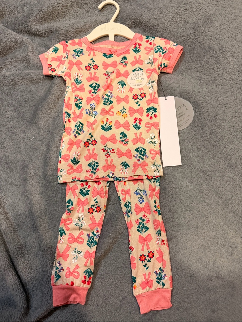 Milkberry soft bamboo girl pajama set sz 18m nwt
